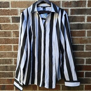 Ashley Stewart Black White Striped Button Up Blouse Size 16 NWT Office Chic